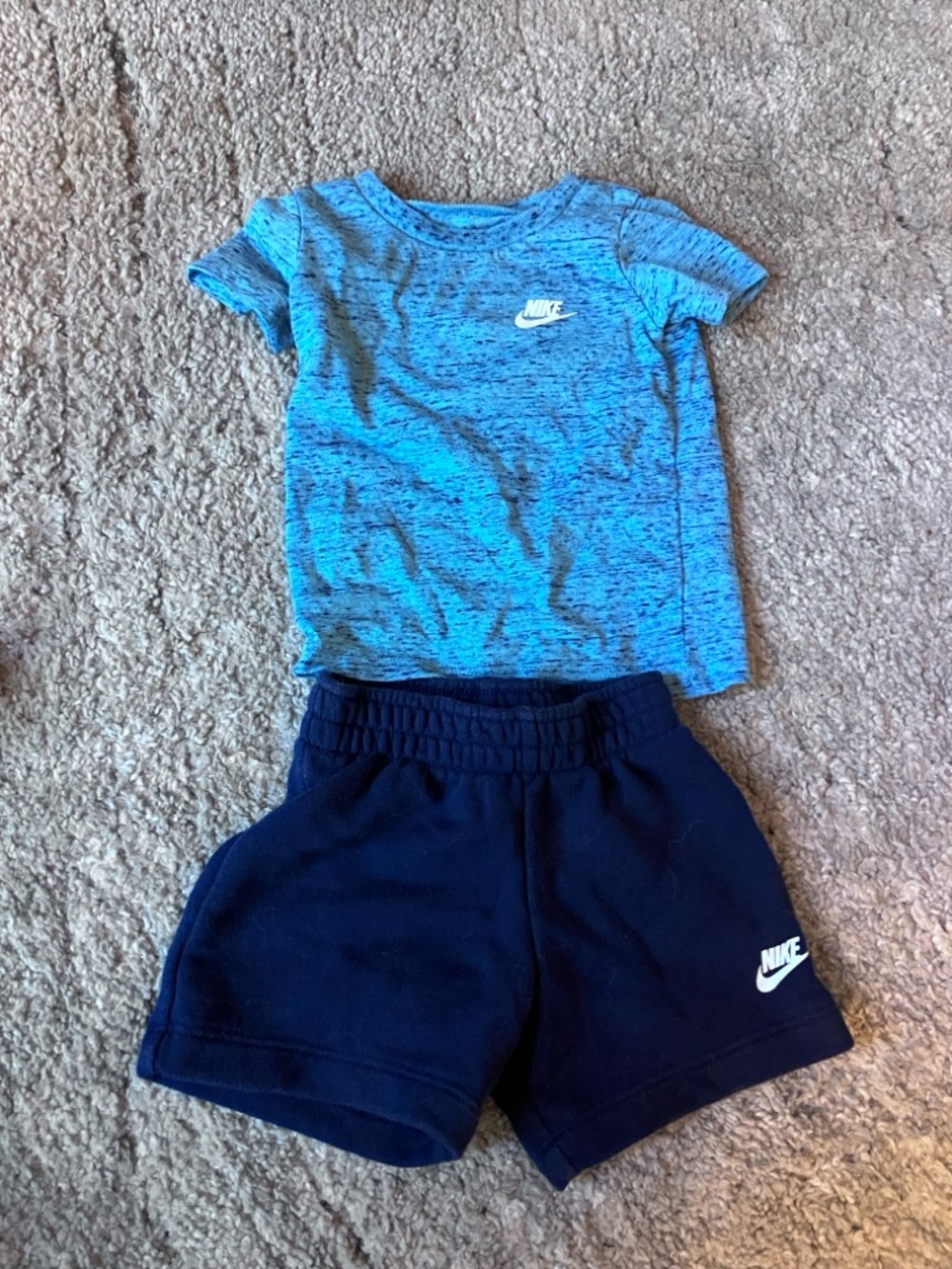 Nike infant top and bottom set. Blue Heather Tee with Navy shorts